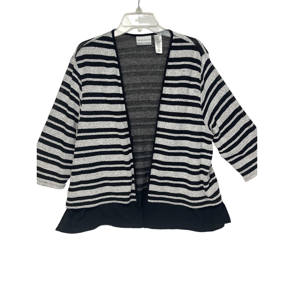 Alfred Dunner Black & White‎ Striped Open Front Cardigan Casual Jacket Size PXL